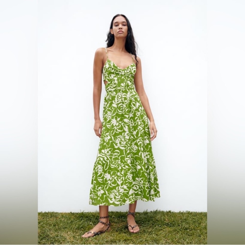 Zara Green Floral Maxi Dress